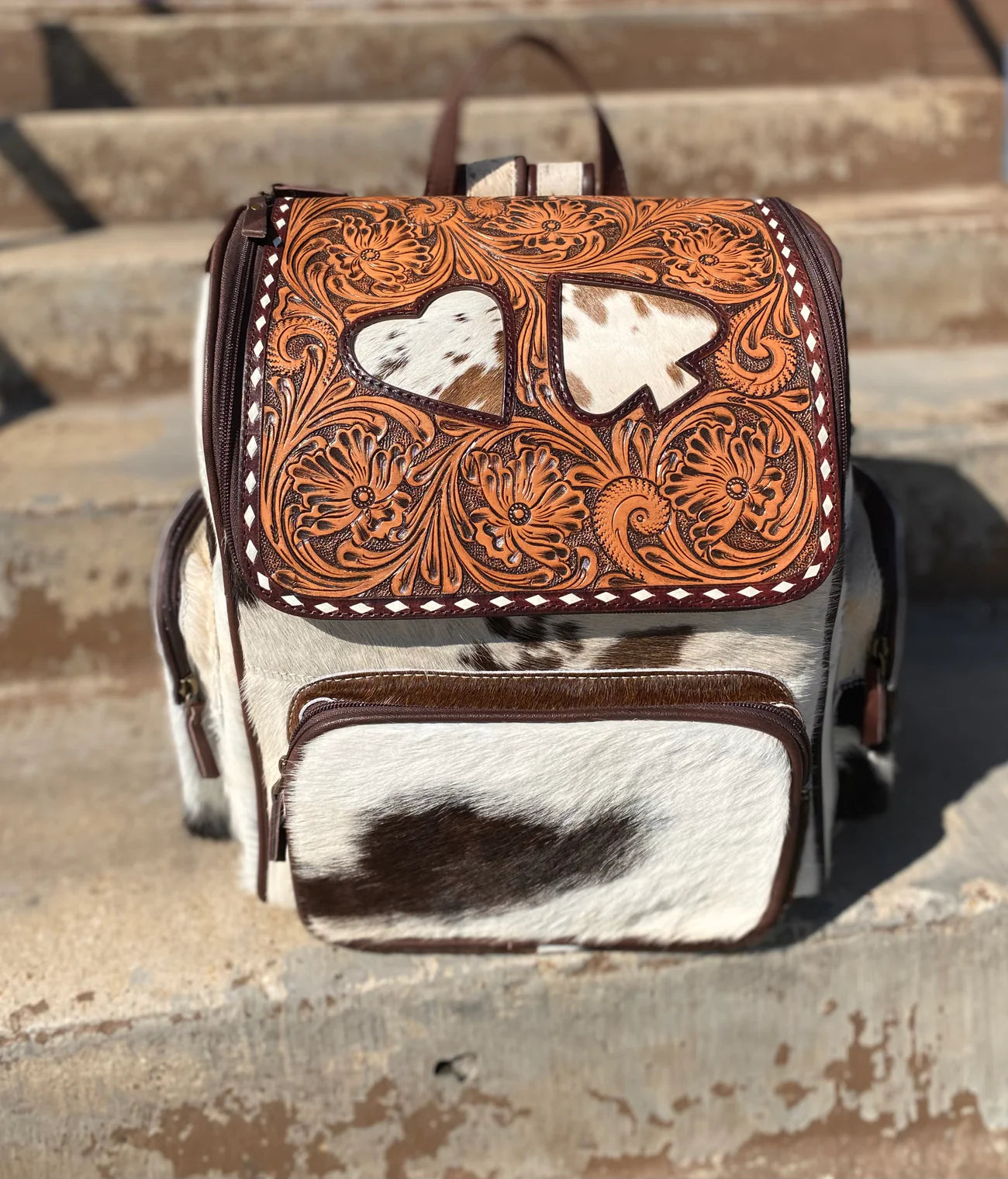 Heart & Spade Tooled Leather/Cowhide Backpack