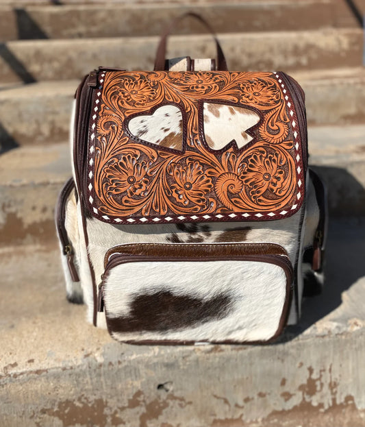 Heart & Spade Tooled Leather/Cowhide Backpack