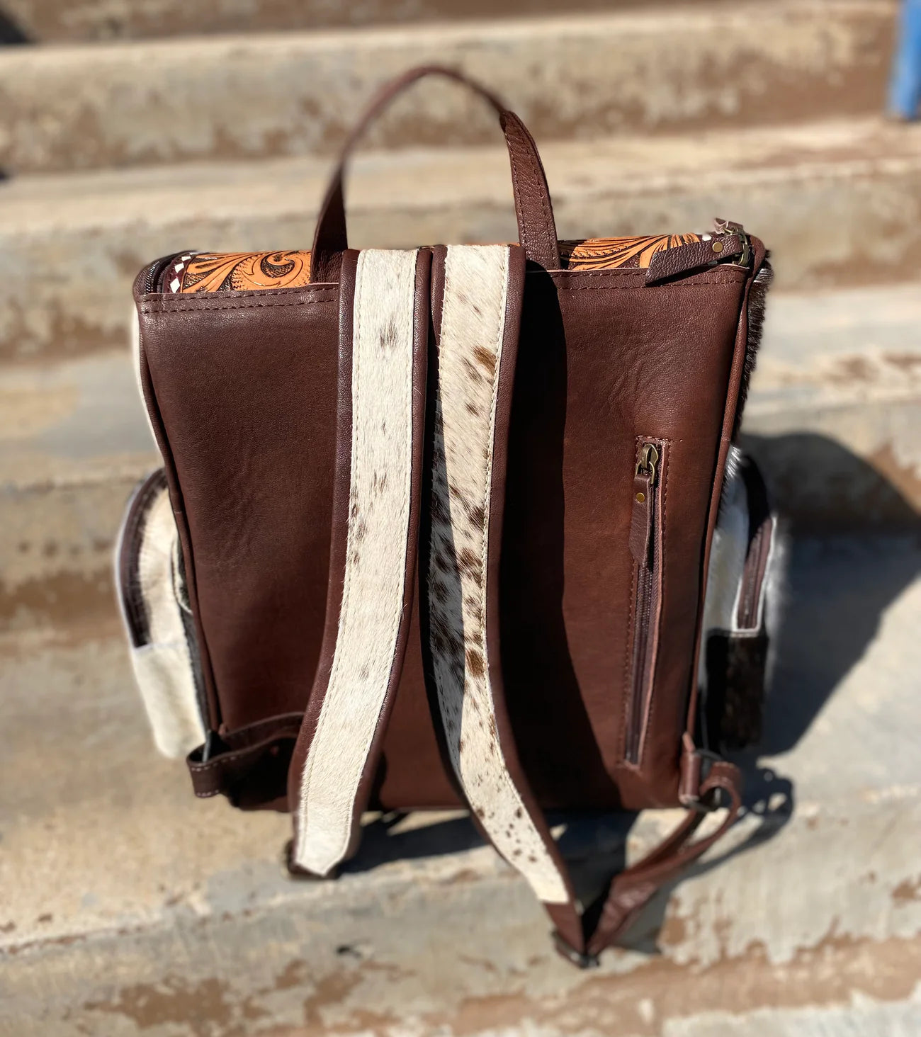 Heart & Spade Tooled Leather/Cowhide Backpack