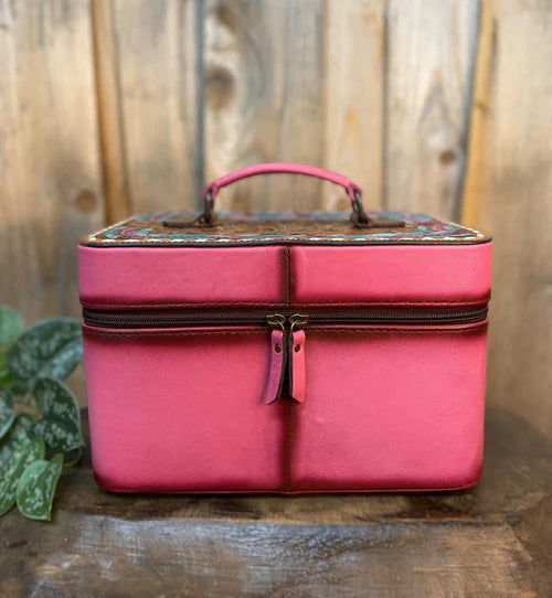 Pink Feather Leather Jewelry Case
