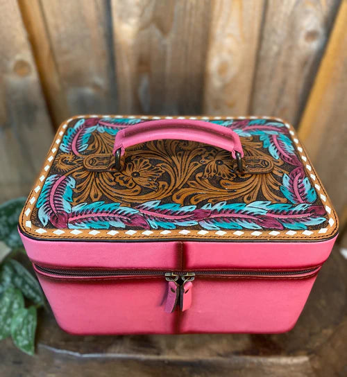 Pink Feather Leather Jewelry Case
