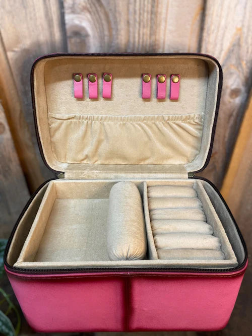 Pink Feather Leather Jewelry Case