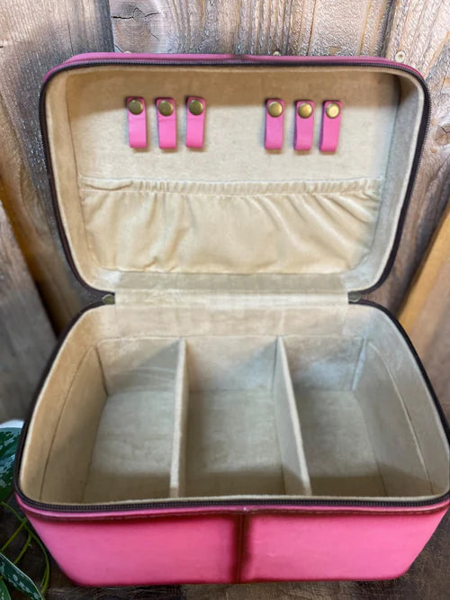Pink Feather Leather Jewelry Case