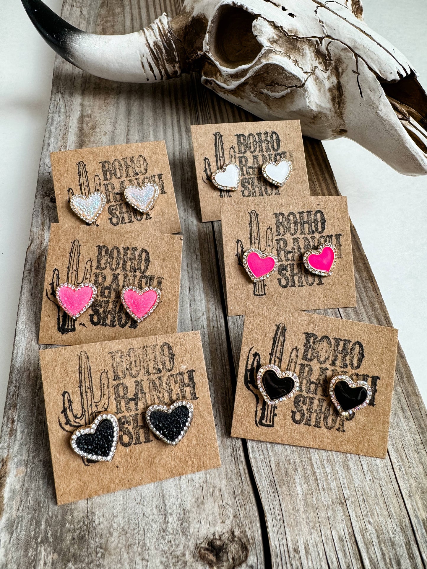Rhinestone Heart Studs - Heart Druzy Stud Earrings
