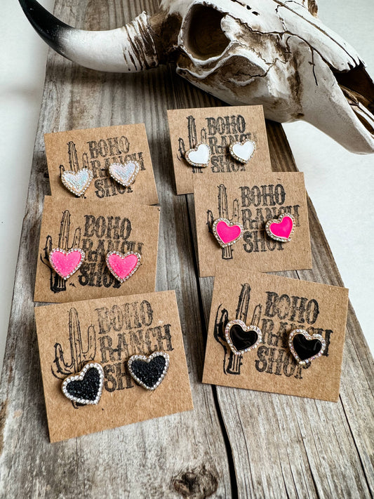 Rhinestone Heart Studs - Heart Druzy Stud Earrings