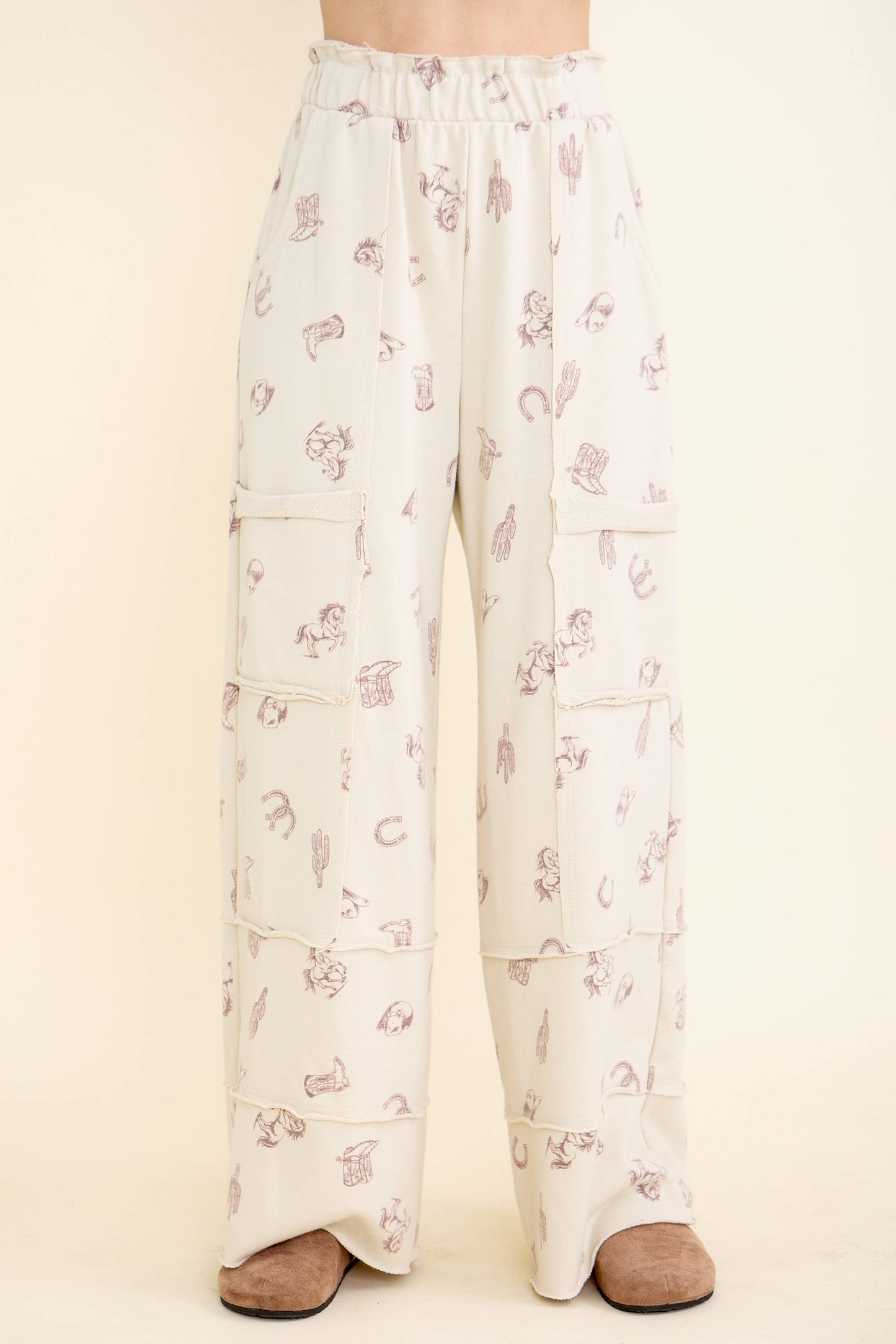Washed allover Western graphic print Pocket Pants HP6583P1