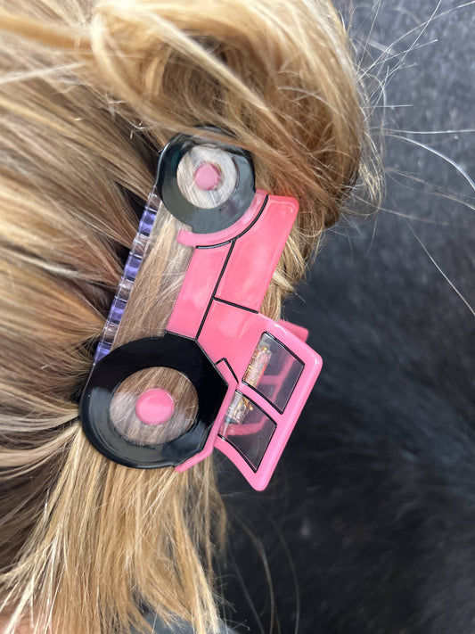 Pink Tractor Hair Claw Clip