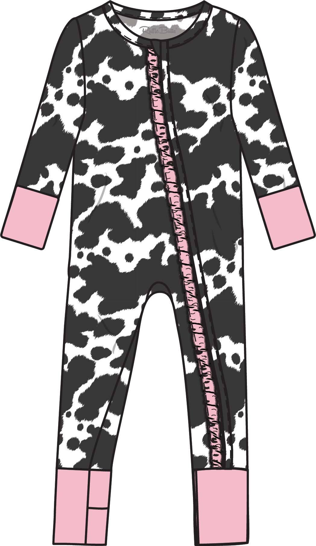 SoftSnooze™ Baby Girls Bamboo Viscose Moo Crew Convertible Ruffle One Piece Footie Pajama