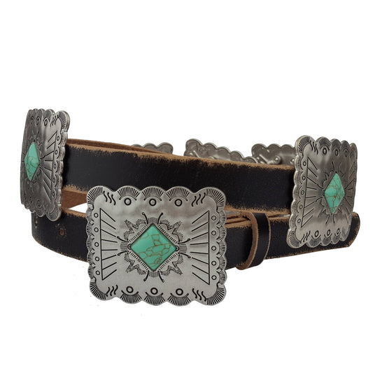 Western Genuine Distressed Leather belt w.Rectangular concho